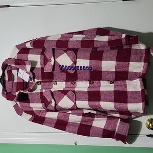 Member's Mark Plaid Shirt Jacket in Pink and White
